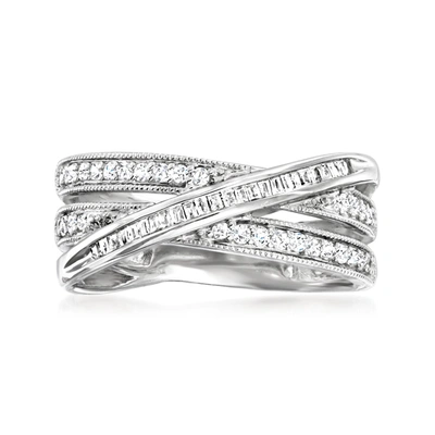 Ross-simons Round And Baguette Diamond Crisscross Highway Ring In Sterling Silver In White