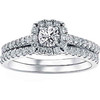 Pompeii3 1ct Cushion Halo Diamond Engagement Wedding Ring Set 14k White Gold In Multi
