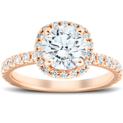 Pompeii3 G/vs 2 Ct Moissanite & Diamond Cushion Halo Engagement Ring 14k Rose Gold In Multi
