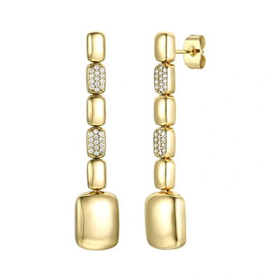 Rachel Glauber Rg 14k Gold Plated With Diamond Cubic Zirconia Rectangle Link Linear Dangle Earrings In Gold