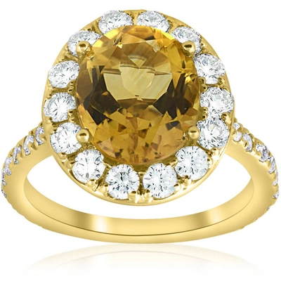 Pompeii3 4 1/2 Cttw Oval Citrine Diamond Halo Vintage Ring Engagement 14k Yellow Gold In Multi