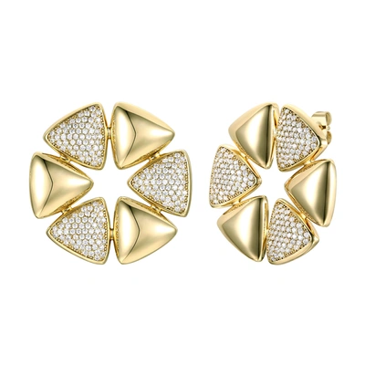 Rachel Glauber Rg Large 14k Gold Plated With Diamond Cubic Zirconia Pave Modern Abstract Flower Stud Earrings In Gold