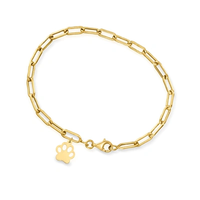 Shop Canaria Fine Jewelry Canaria 10kt Yellow Gold Paw Print Charm Paper Clip Link Bracelet In Multi