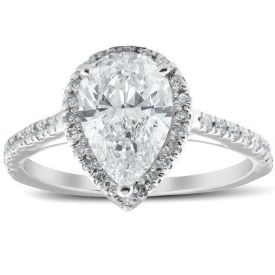 Pompeii3 1 1/3 Ct Halo Pear Shape Diamond Low Profile Engagement Ring White Gold In Multi
