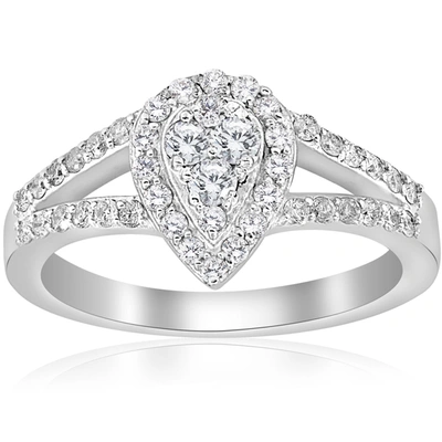 Pompeii3 1/2ct Pear Shape Diamond Halo Cluster Engagement Ring 10k White Gold In Multi