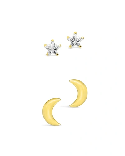 Sterling Forever 14k Over Silver Cz Crescent Stud Set In Gold