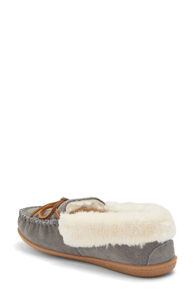 Shop Minnetonka Camp Collar Faux Fur Slipper In Grey