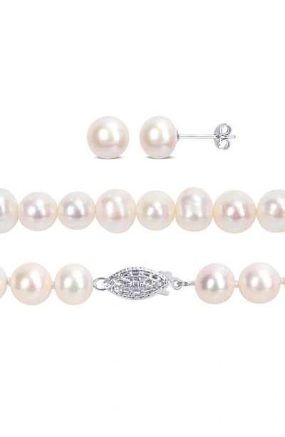 Shop Delmar 7.5–8mm Cultured Freshwater Pearl Earrings, Bracelet & Necklace Set In White