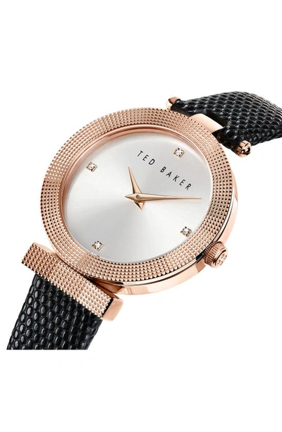 Ted Baker Bow Leather Strap Watch, 36mm In Black
