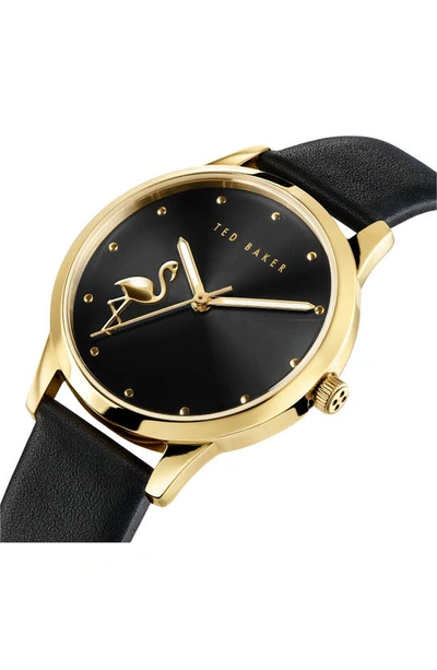 Ted Baker London Fitzrovia Flamingo Leather Strap Watch, 34mm In Black