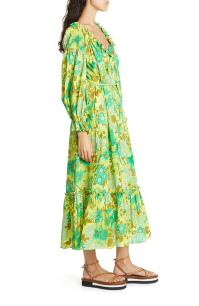 Shop Alemais Wrenly Long Sleeve Tie Waist Organic Cotton Voile Dress In Lime