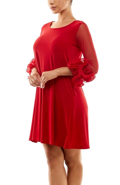 Shop Nina Leonard Ruffle Mesh Sleeve Dress In Nina Red