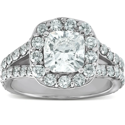 Pompeii3 3 Ct Cushion Diamond Engagement Halo Split Shank Ring 14k White Gold In Multi