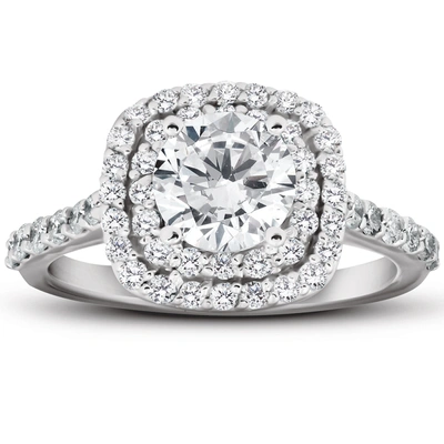 Pompeii3 2 1/4 Ct Diamond Cushion Halo Engagement Ring 14k White Gold In Multi