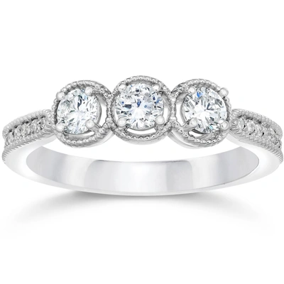 Pompeii3 1/2 Carat Vintage 3-stone Diamond Ring 10k White Gold In Multi