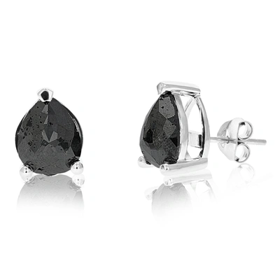 Vir Jewels 5 Cttw Pear Shape Black Diamond Stud Earrings .925 Sterling Silver Prong Set In Silver
