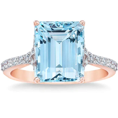 Pompeii3 Aquamarine (11x9mm) & Diamond 14k Rose Gold Ring In Multi