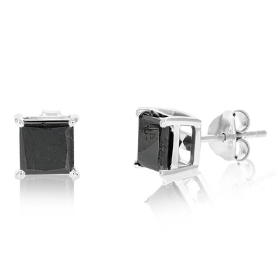 Vir Jewels 3 Cttw Princess Cut Black Diamond Stud Earrings .925 Sterling Silver Prong Set In Silver
