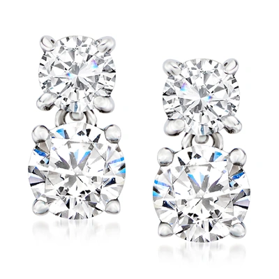 Ross-simons Diamond Drop Earrings In Platinum In White