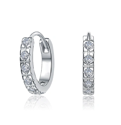 Rachel Glauber Rg 14k Yellow Gold With Diamond Cubic Zirconia Huggie Hoop Earrings In White