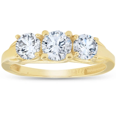 Pompeii3 1.40 Ct Genuine Diamond Three Stone Engagement Ring 14k Yellow Gold In Multi