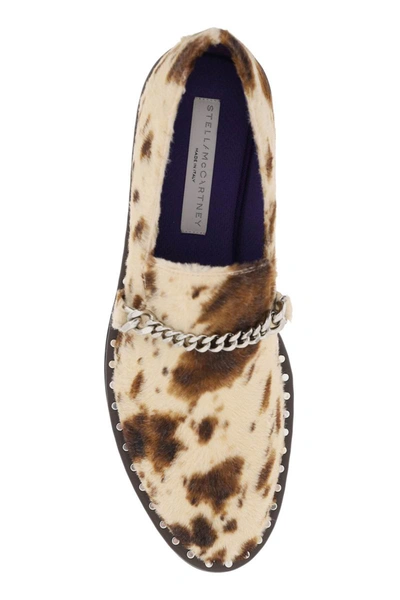 Shop Stella Mccartney Falabella Loafers In Appaloosa-printed Velvet In Beige