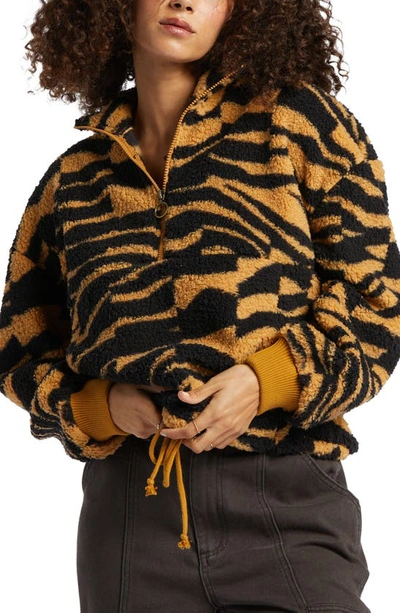Shop Billabong Time Off Fleece Half Zip Pullover In Cosmic Khaki
