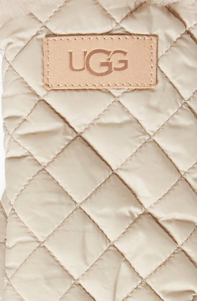 Shop Ugg Faux Fur Trim Quilted Gloves In Putty
