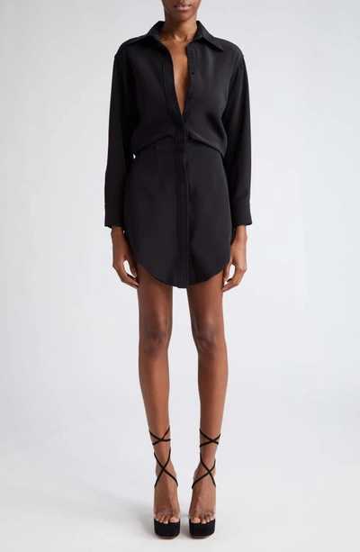Shop Brandon Maxwell The Vera Silk Crepe Mini Shirtdress In Black