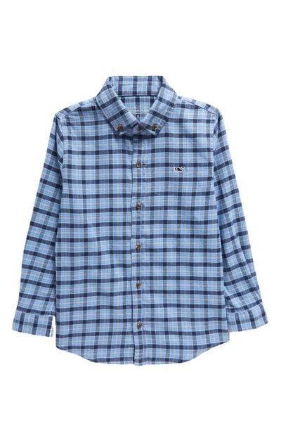 Shop Vineyard Vines Kids' Check Cotton Stretch Flannel Button-down Shirt In Check Nautical Navy