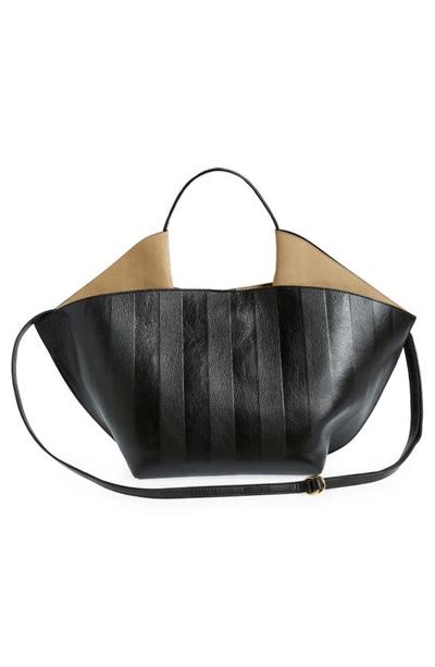 Shop Ree Projects Medium Ann Soft Stripe Embossed Leather Tote In Black