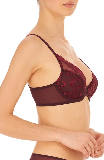 Shop Natori Embellished Embroidered Lace Underwire Bra In Vino/ Crushed Velvet