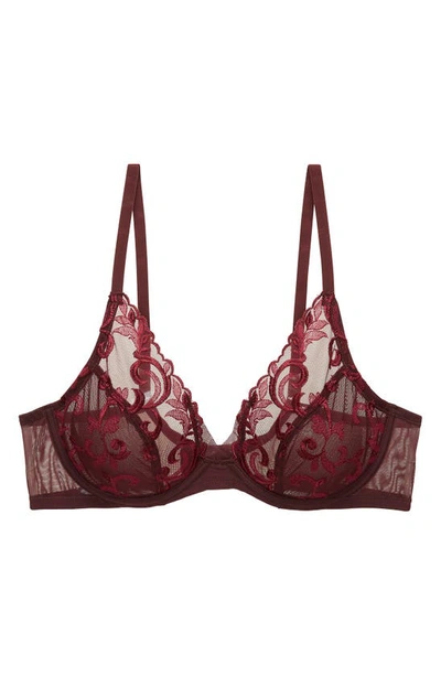 Shop Natori Embellished Embroidered Lace Underwire Bra In Vino/ Crushed Velvet