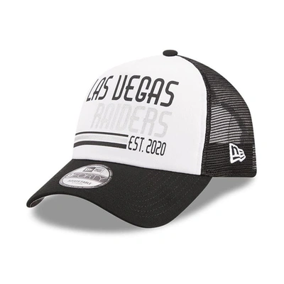 Shop New Era White/black Las Vegas Raiders Stacked A-frame Trucker 9forty Adjustable Hat