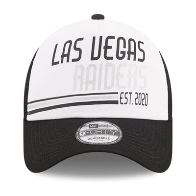 Shop New Era White/black Las Vegas Raiders Stacked A-frame Trucker 9forty Adjustable Hat
