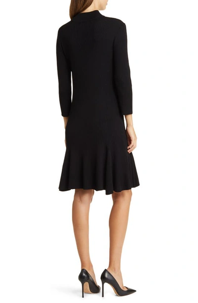 Shop Julia Jordan Rib Three-quarter Sleeve Sweater Dress In Black
