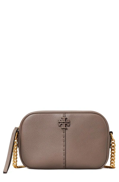 Shop Tory Burch Mcgraw Leather Camera Bag In Silver Maple