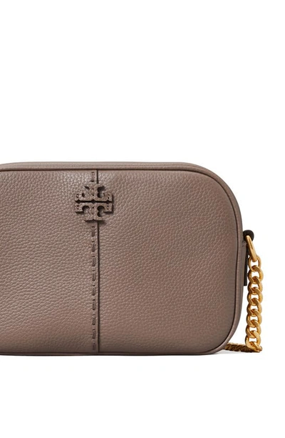 Shop Tory Burch Mcgraw Leather Camera Bag In Silver Maple