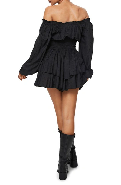 Shop Princess Polly Love Galore Clip Dot Off The Shoulder Long Sleeve Romper In Black