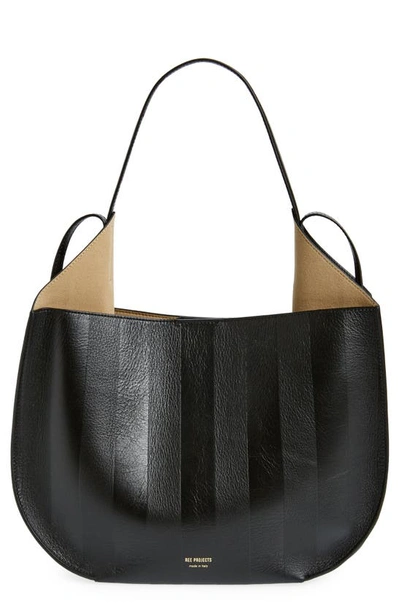Shop Ree Projects Helene Soft Stripe Embossed Leather Hobo Bag In Black