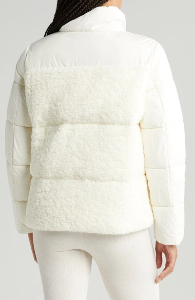Shop Zella Hybrid Faux Shearling Puffer Jacket In Ivory Egret