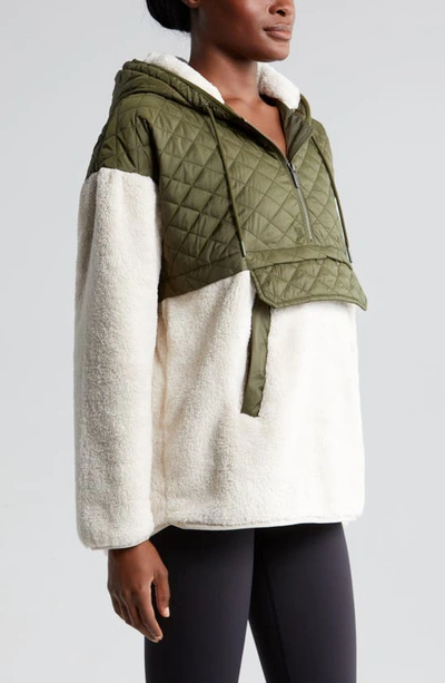 Pull Zella Fausse Fourrure Violet Taupe – Femme 2XL, Demi-Zip Poches