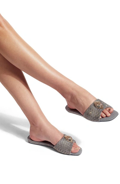 Kurt Geiger Kensington Womens Embellished Houndstooth Slide Sandals In Dark Beige