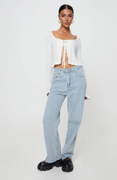 Shop Princess Polly Barbaro Pointelle Tie Front Top In White