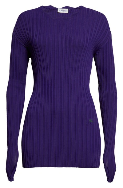 Shop Burberry Scallop Neck Rib Sweater In Royal