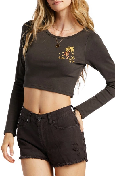 Shop Billabong In The Tropics Long Sleeve Crop Graphic T-shirt In Off Black