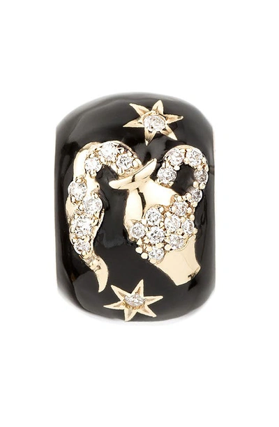Shop Adina Reyter Zodiac Ceramic & Diamond Bead Charm In Yellow Gold / Aquarius