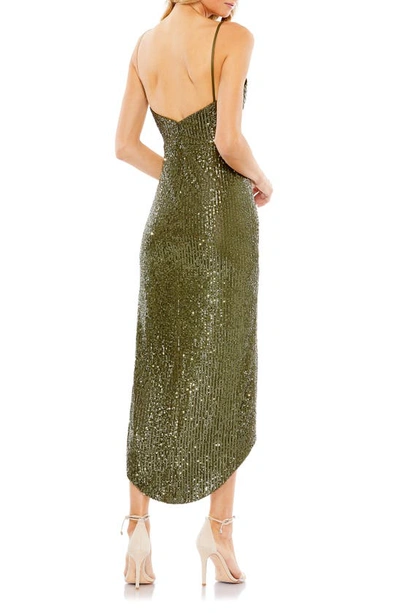 Shop Mac Duggal Sequin Asymmetric Cocktail Dress In Olive