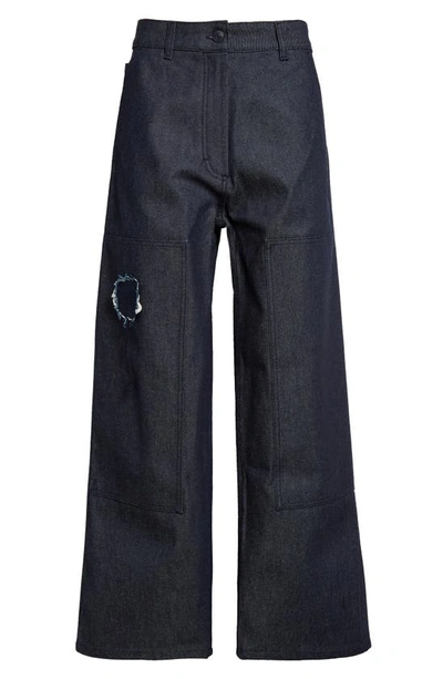 Shop Cecilie Bahnsen Patch Detail Rigid Jeans In Indigo