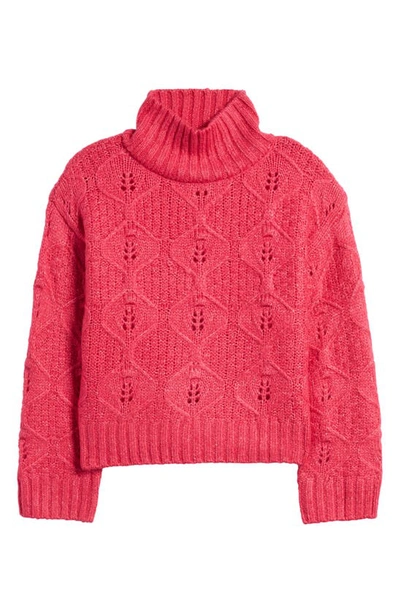 Shop Asos Design Cable Stitch Turtleneck Sweater In Pink